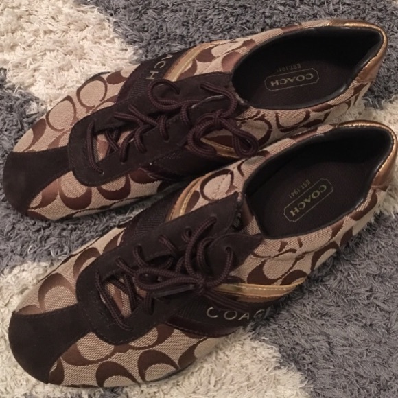 Coach | Shoes | Coach Tangoldbrown Logo Tennis Shoe 75 Womens | Poshmark